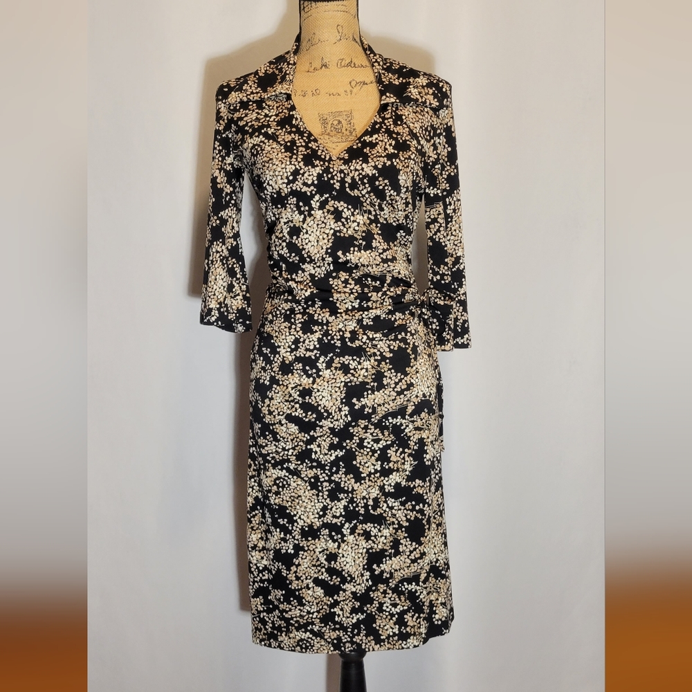 Heart Moon Star 3/4 Sleeve Faux Wrap Dress | Sz. L